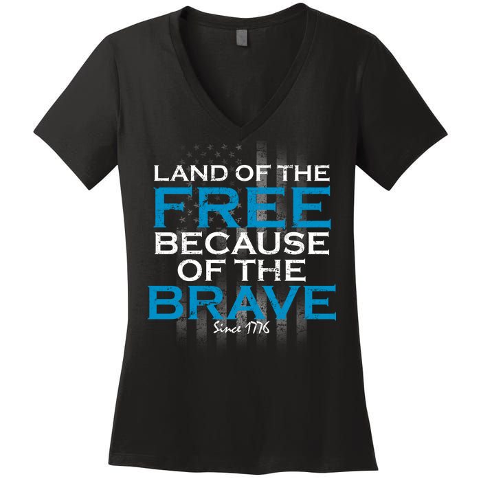 Land Of The Free Because Of The Brave USA Women's V-Neck T-Shirt