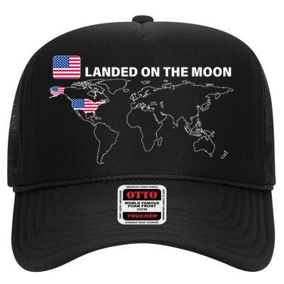 Landed On The Moon USA Map High Crown Mesh Back Trucker Hat