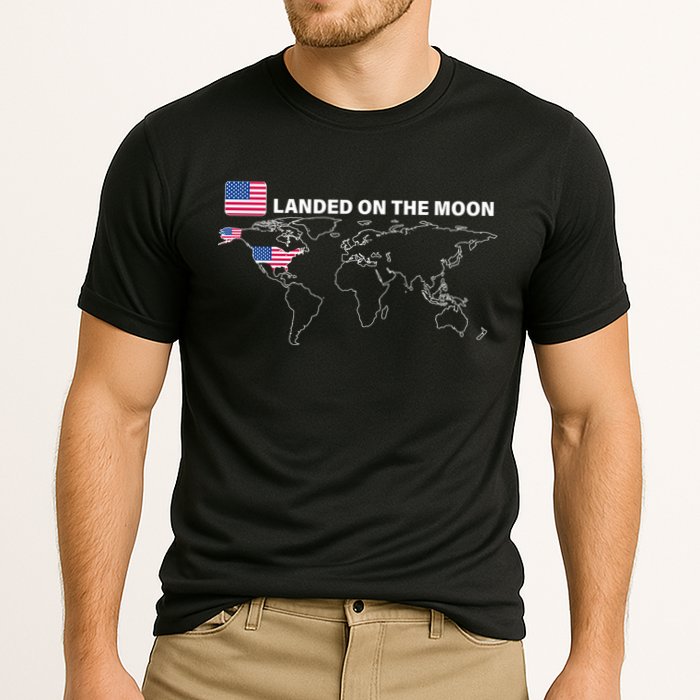 Landed On The Moon USA Map Cooling Performance Crew T-Shirt