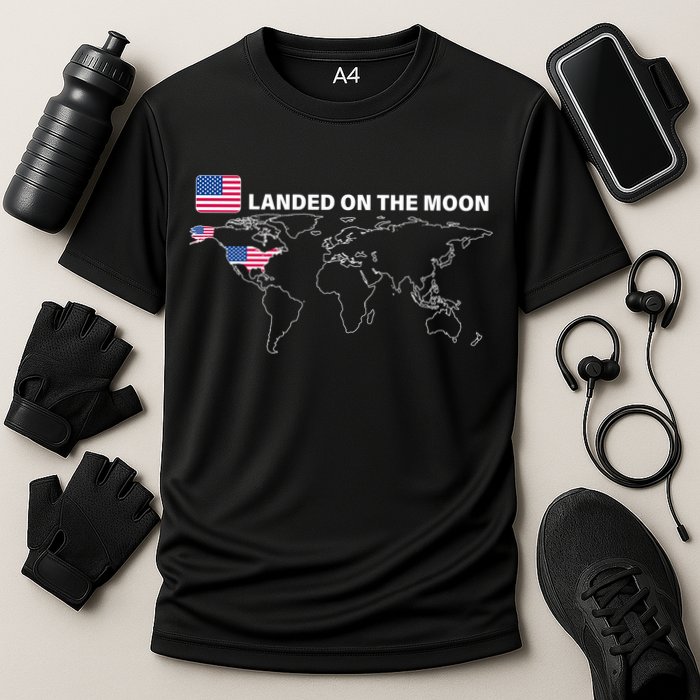 Landed On The Moon USA Map Cooling Performance Crew T-Shirt