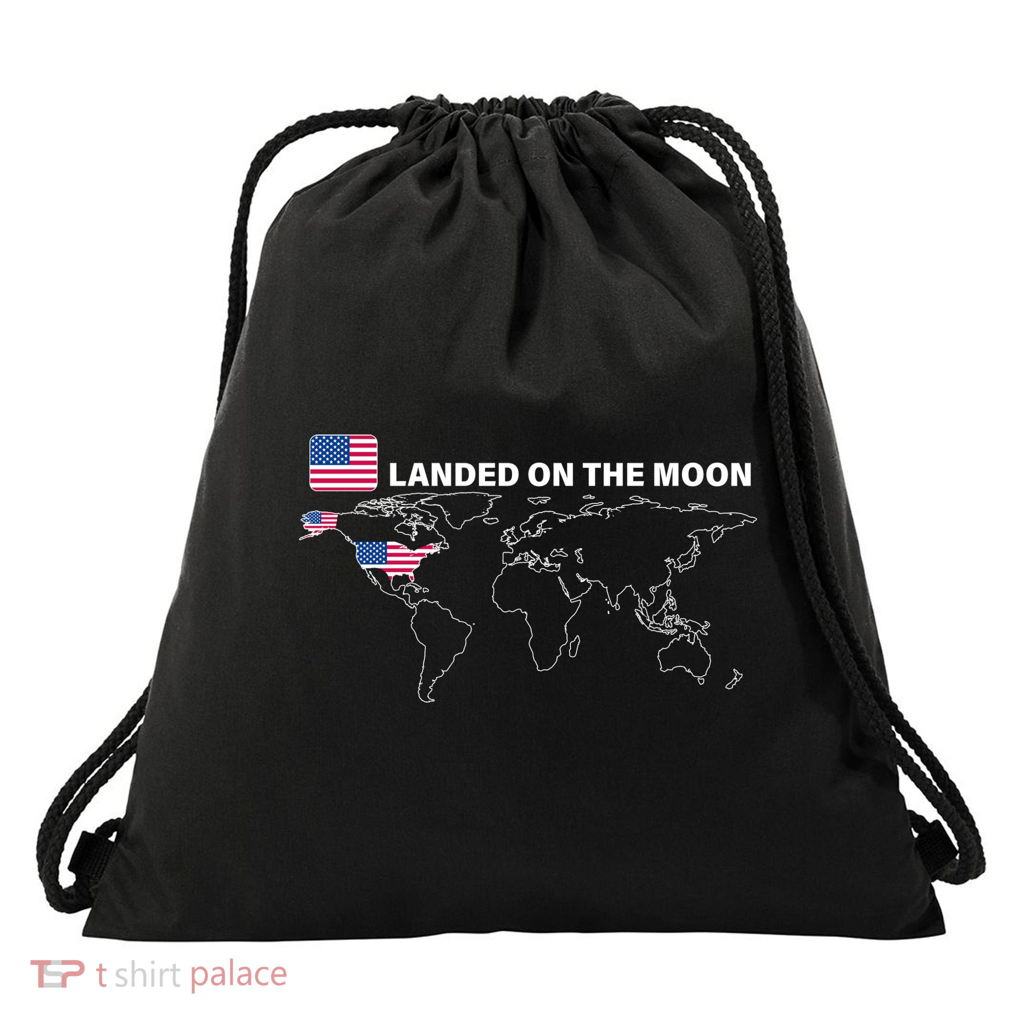 Landed On The Moon USA Map Drawstring Bag