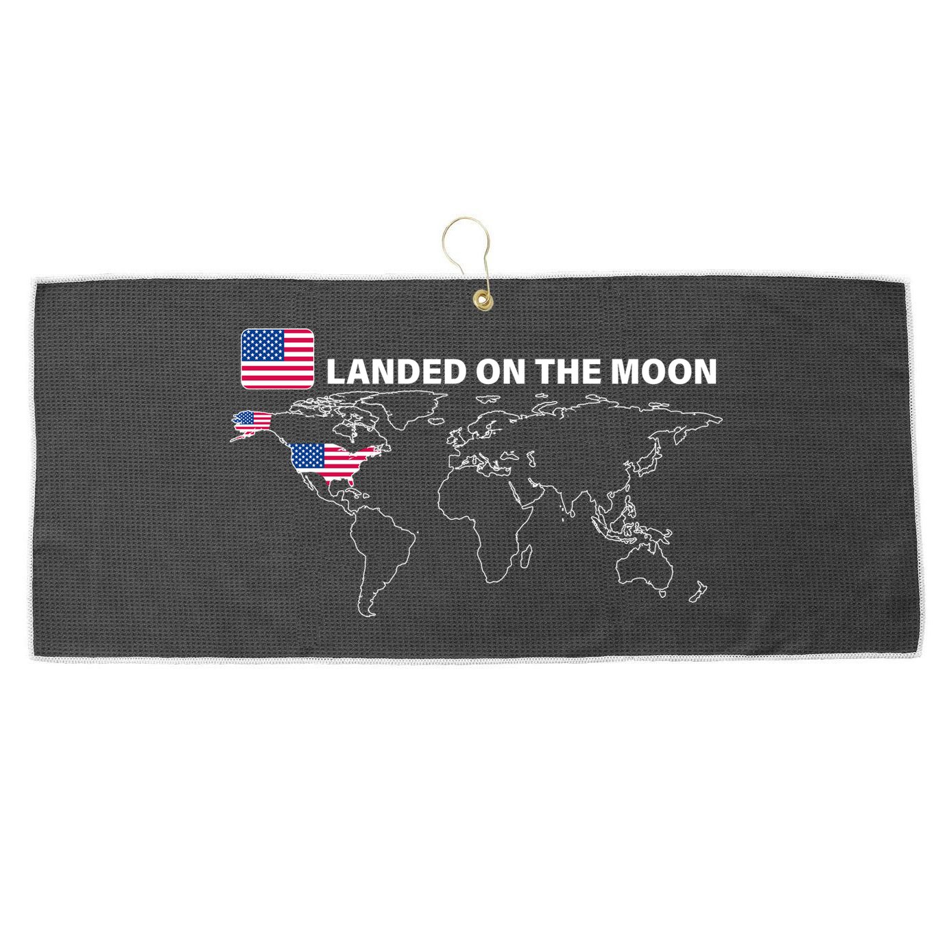 Landed On The Moon USA Map Large Microfiber Waffle Golf Towel