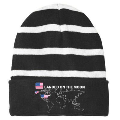 Landed On The Moon USA Map Striped Beanie with Solid Band