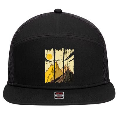Landscape Sunset Mountain 7 Panel Mesh Trucker Snapback Hat