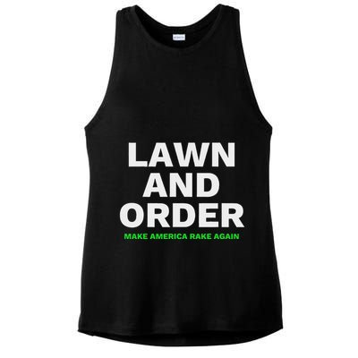 Lawn And Order. Make America Rake Again Ladies PosiCharge Tri-Blend Wicking Tank