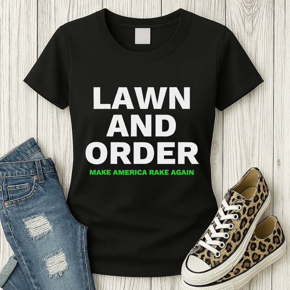 Lawn And Order. Make America Rake Again Womens T-Shirt