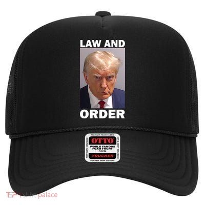 Law And Order Donald Trump Mugshot High Crown Mesh Back Trucker Hat