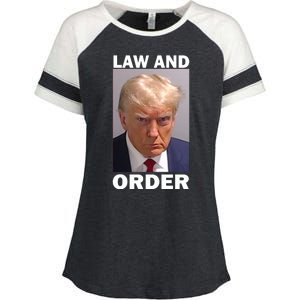 Law And Order Donald Trump Mugshot Enza Ladies Jersey Colorblock Tee