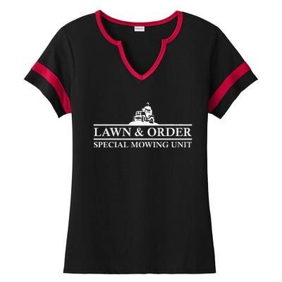 Lawn And Order Special Mowing Unit Funny Lawn Mower Novelty Ladies Halftime Notch Neck Tee