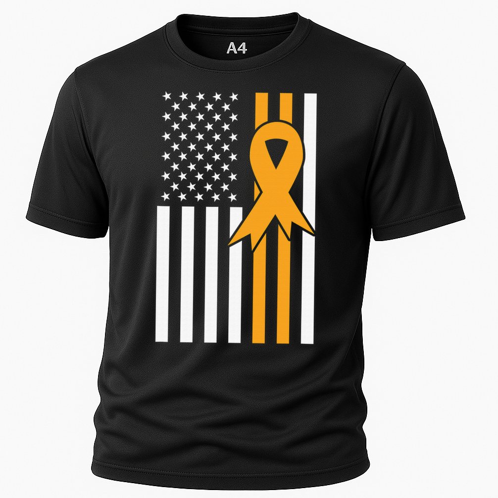 Leukemia Awareness Orange Ribbon USA American Flag Cooling Performance Crew T-Shirt