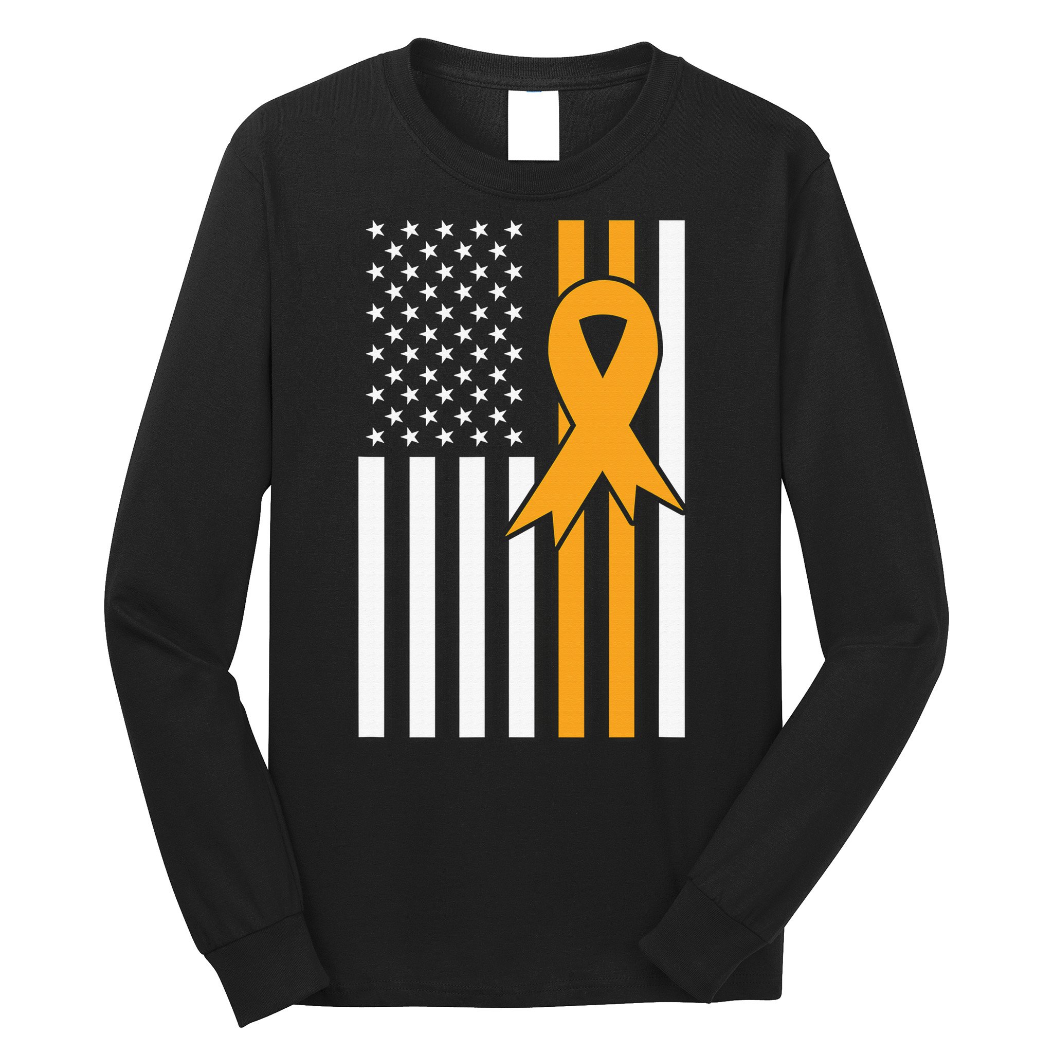 Leukemia Awareness Orange Ribbon USA American Flag Long Sleeve Shirt