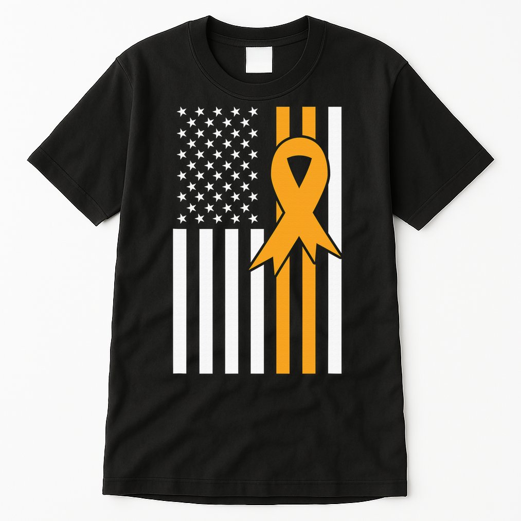 Leukemia Awareness Orange Ribbon USA American Flag Tall T-Shirt