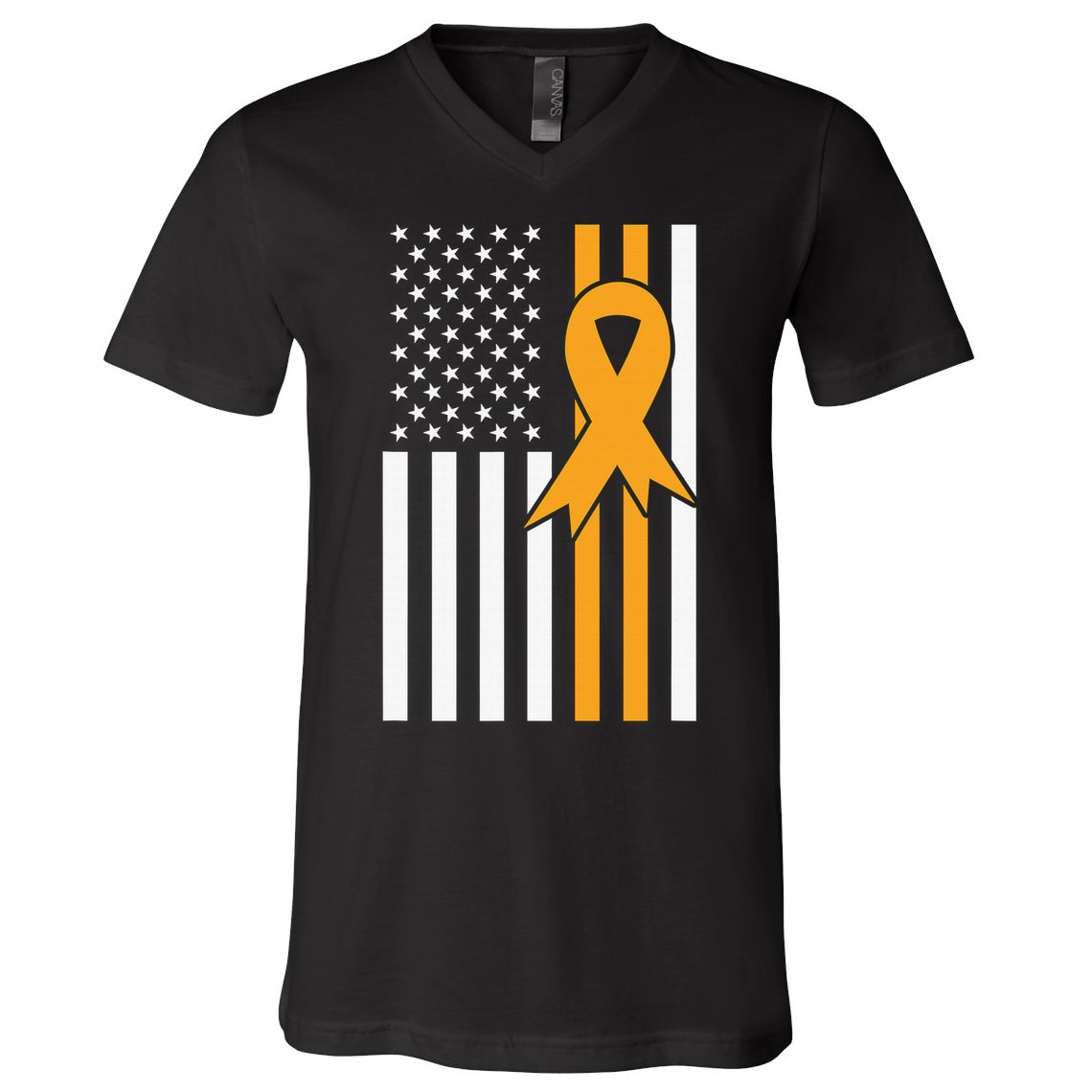 Leukemia Awareness Orange Ribbon USA American Flag V-Neck T-Shirt