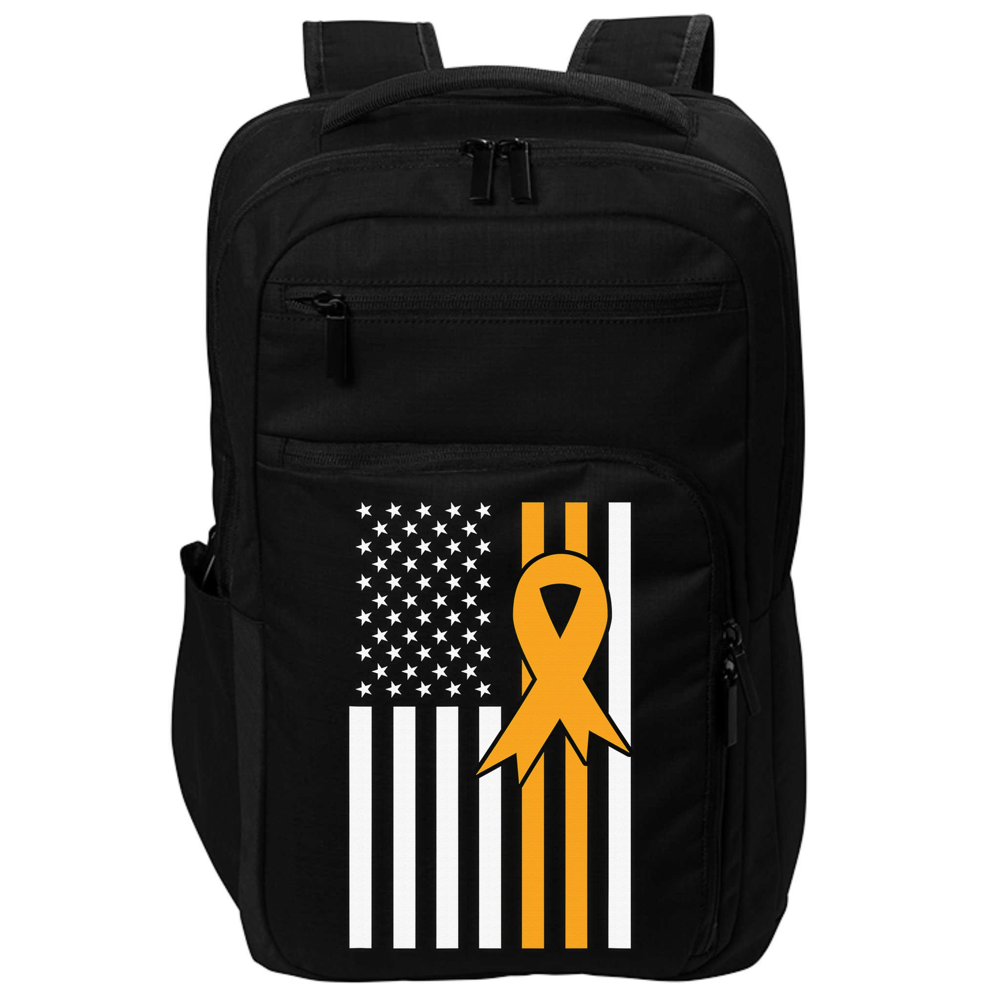 Leukemia Awareness Orange Ribbon USA American Flag Impact Tech Backpack
