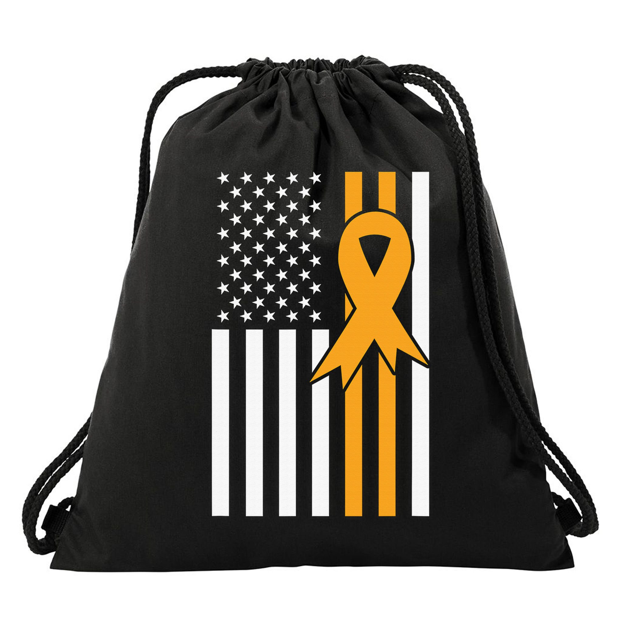 Leukemia Awareness Orange Ribbon USA American Flag Drawstring Bag