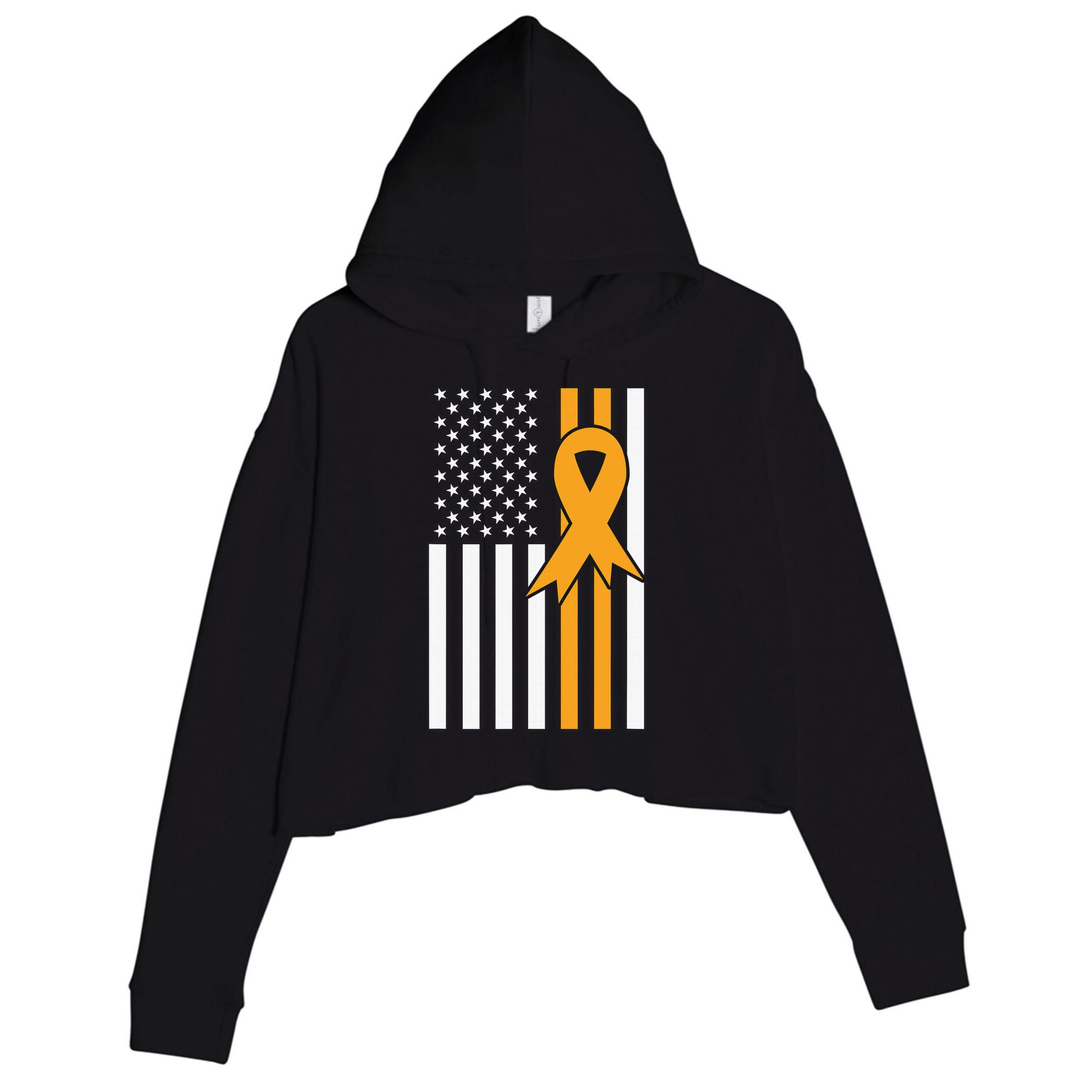 Leukemia Awareness Orange Ribbon USA American Flag Crop Fleece Hoodie