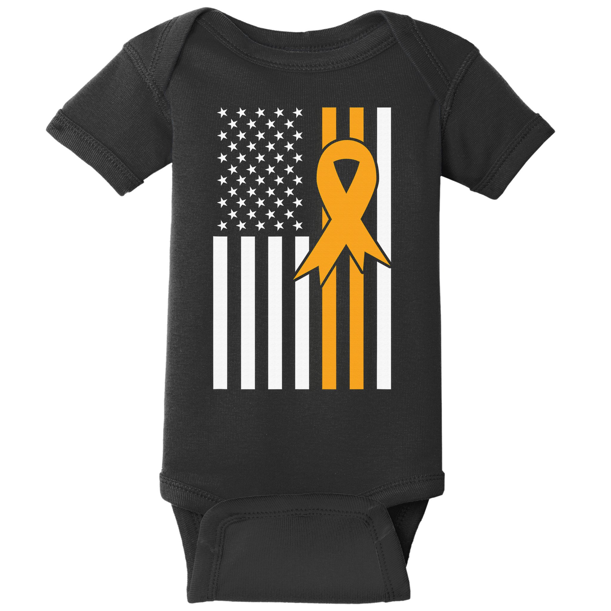 Leukemia Awareness Orange Ribbon USA American Flag Baby Bodysuit