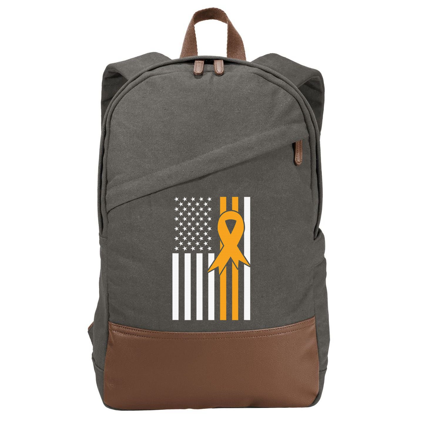 Leukemia Awareness Orange Ribbon USA American Flag Cotton Canvas Backpack
