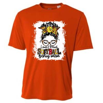 Loud And Proud Softball Bonus Mom Messy Bun Game Day Vibes Gift Cooling Performance Crew T-Shirt