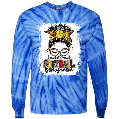 Loud And Proud Softball Bonus Mom Messy Bun Game Day Vibes Gift Tie-Dye Long Sleeve Shirt