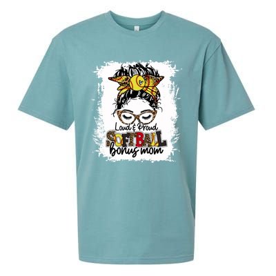 Loud And Proud Softball Bonus Mom Messy Bun Game Day Vibes Gift Sueded Cloud Jersey T-Shirt