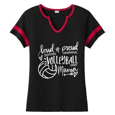 Loud And Proud Volleyball Mama Volleyball Mom Game Day Vibes Ladies Halftime Notch Neck Tee