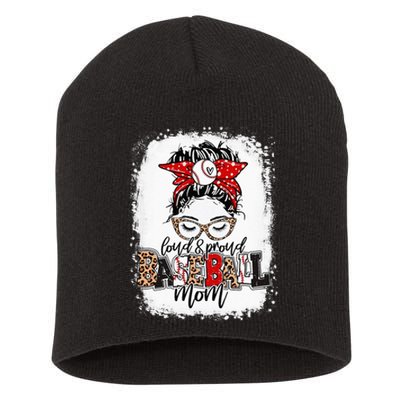 Loud And Proud BaseBall Mom Life Messy Bun Leopard Short Acrylic Beanie