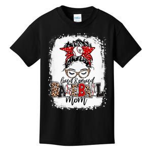 Loud And Proud BaseBall Mom Life Messy Bun Leopard Kids T-Shirt