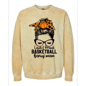 Loud And Proud Basketball Bonus Mom Messy Bun Game Day Vibes Cool Gift Colorblast Crewneck Sweatshirt