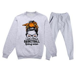 Loud And Proud Basketball Bonus Mom Messy Bun Game Day Vibes Cool Gift Premium Crewneck Sweatsuit Set