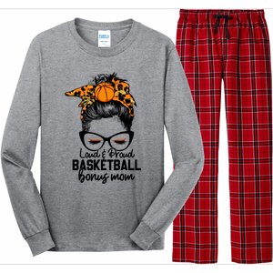 Loud And Proud Basketball Bonus Mom Messy Bun Game Day Vibes Cool Gift Long Sleeve Pajama Set