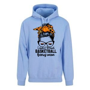 Loud And Proud Basketball Bonus Mom Messy Bun Game Day Vibes Cool Gift Unisex Surf Hoodie