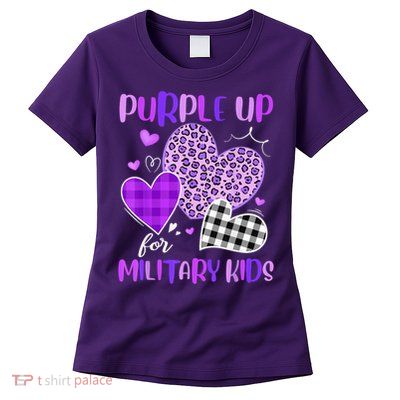 Leopard And Plaid Hearts Purple Up For Military Month Women's T-Shirt