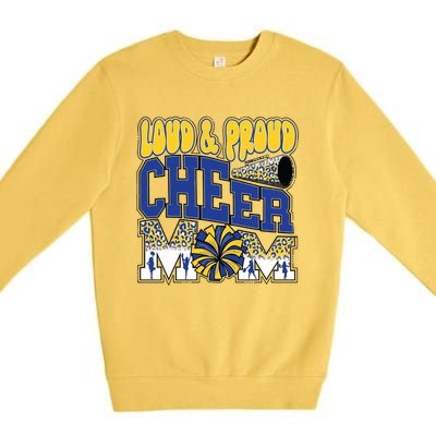 Loud And Proud Cheer Mom Leopard Cheerleader Blue Gift Premium Crewneck Sweatshirt