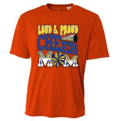 Loud And Proud Cheer Mom Leopard Cheerleader Blue Gift Cooling Performance Crew T-Shirt