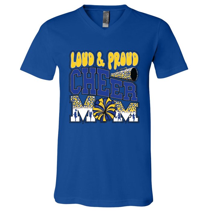 Loud And Proud Cheer Mom Leopard Cheerleader Blue Gift V-Neck T-Shirt