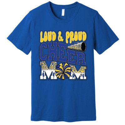 Loud And Proud Cheer Mom Leopard Cheerleader Blue Gift Premium T-Shirt