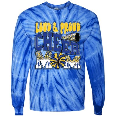 Loud And Proud Cheer Mom Leopard Cheerleader Blue Gift Tie-Dye Long Sleeve Shirt