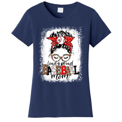 Loud And Proud BaseBall Mom Life Messy Bun Leopard Mother Women's T-Shirt