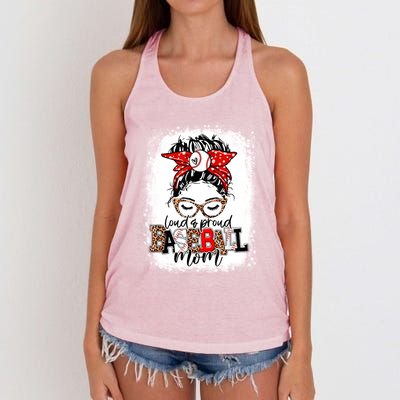 Loud And Proud BaseBall Mom Life Messy Bun Leopard Mother Women's Knotted Racerback Tank