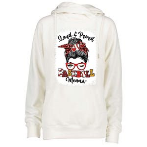 Loud And Proud Baseball Memaw Messy Bun Bleached Gift Womens Funnel Neck Pullover Hood