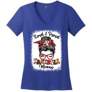 Loud And Proud Baseball Memaw Messy Bun Bleached Gift Women's V-Neck T-Shirt