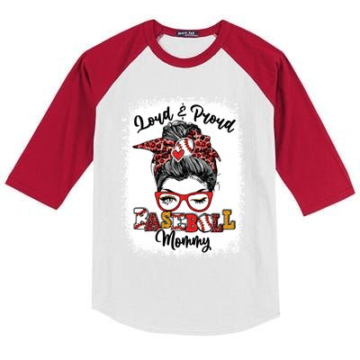 Loud And Proud Baseball Mommy Messy Bun Bleached Gift Kids Colorblock Raglan Jersey