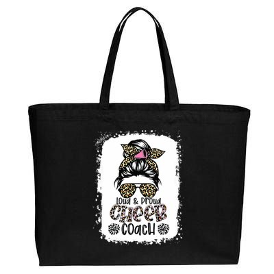 Loud And Proud Cheer Coach Leopard Messy Bun Bleached Cotton Canvas Jumbo Tote