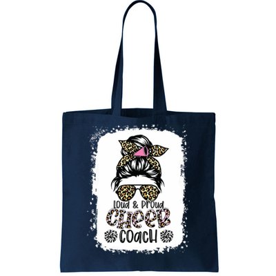 Loud And Proud Cheer Coach Leopard Messy Bun Bleached Tote Bag