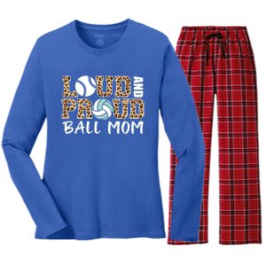 Loud And Proud Ball Mom Leopard Baseball Volleyball Mom Gift Women's Long Sleeve Flannel Pajama Set 