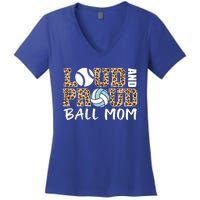 Loud And Proud Ball Mom Leopard Baseball Volleyball Mom Gift Women's V-Neck T-Shirt