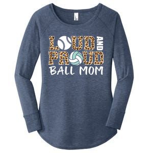 Loud And Proud Ball Mom Leopard Baseball Volleyball Mom Gift Women's Perfect Tri Tunic Long Sleeve Shirt