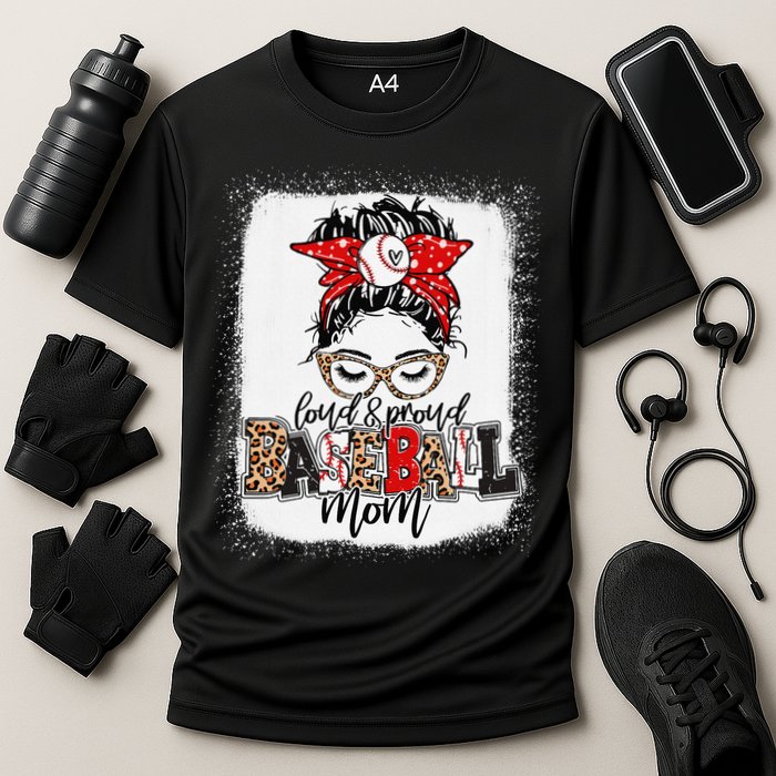 Loud And Proud Baseball Mom Messy Bun Bleached Cooling Performance Crew T-Shirt