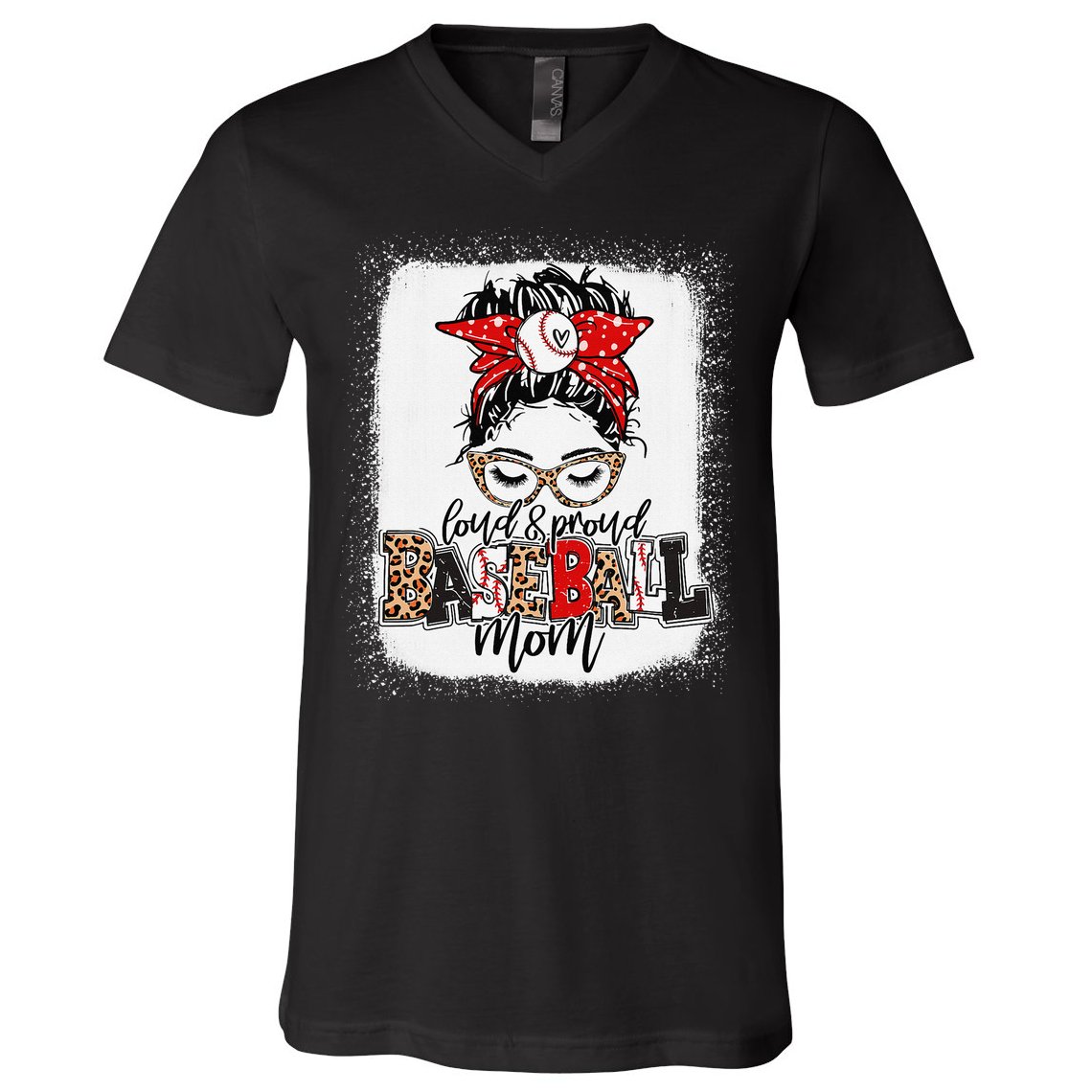 Loud And Proud Baseball Mom Messy Bun Bleached V-Neck T-Shirt